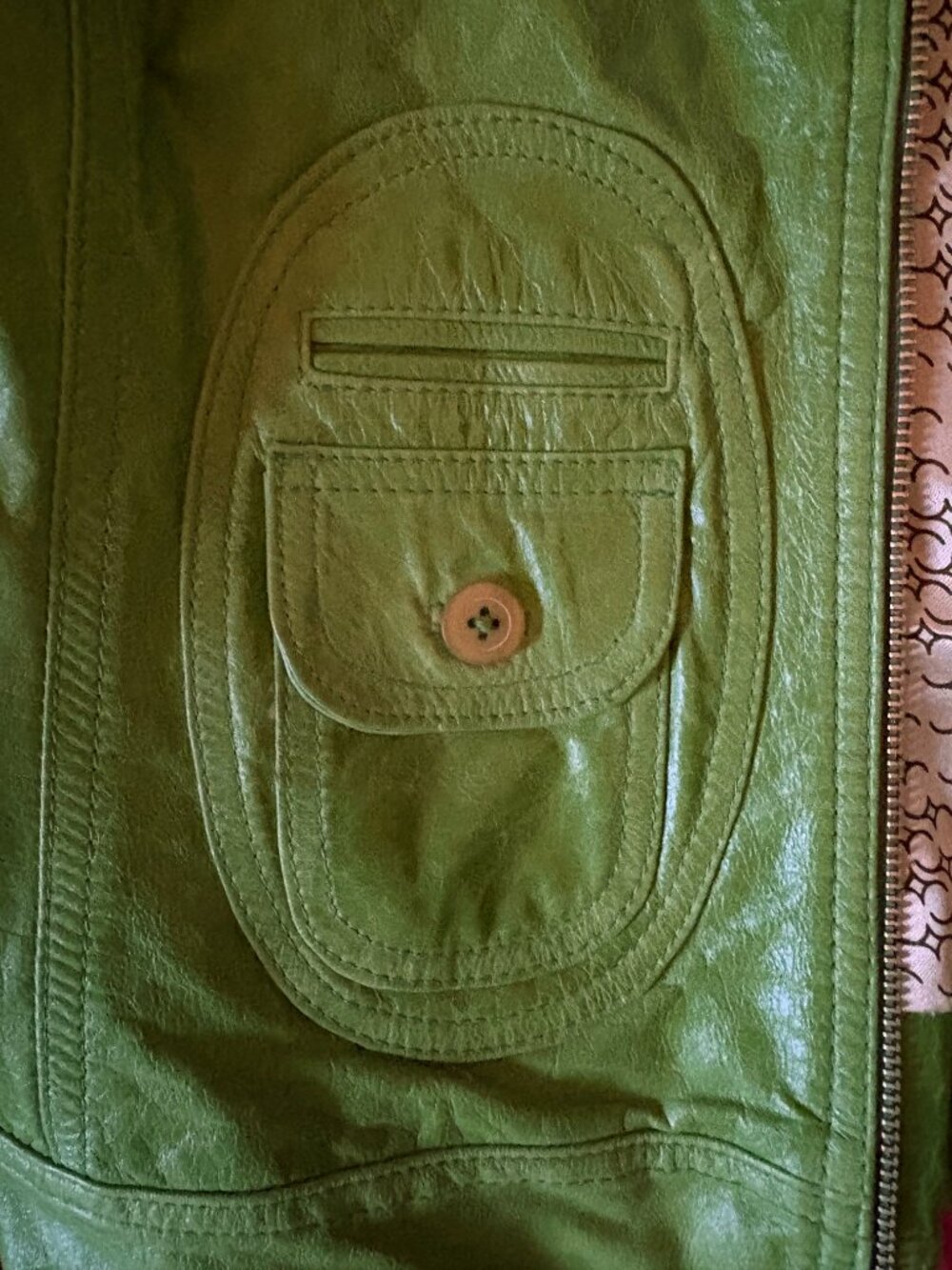 Rare Green Leather Jacket. Cropped Bomber. Zip-Front. Perfect. Size M-L - Picture 2 of 10